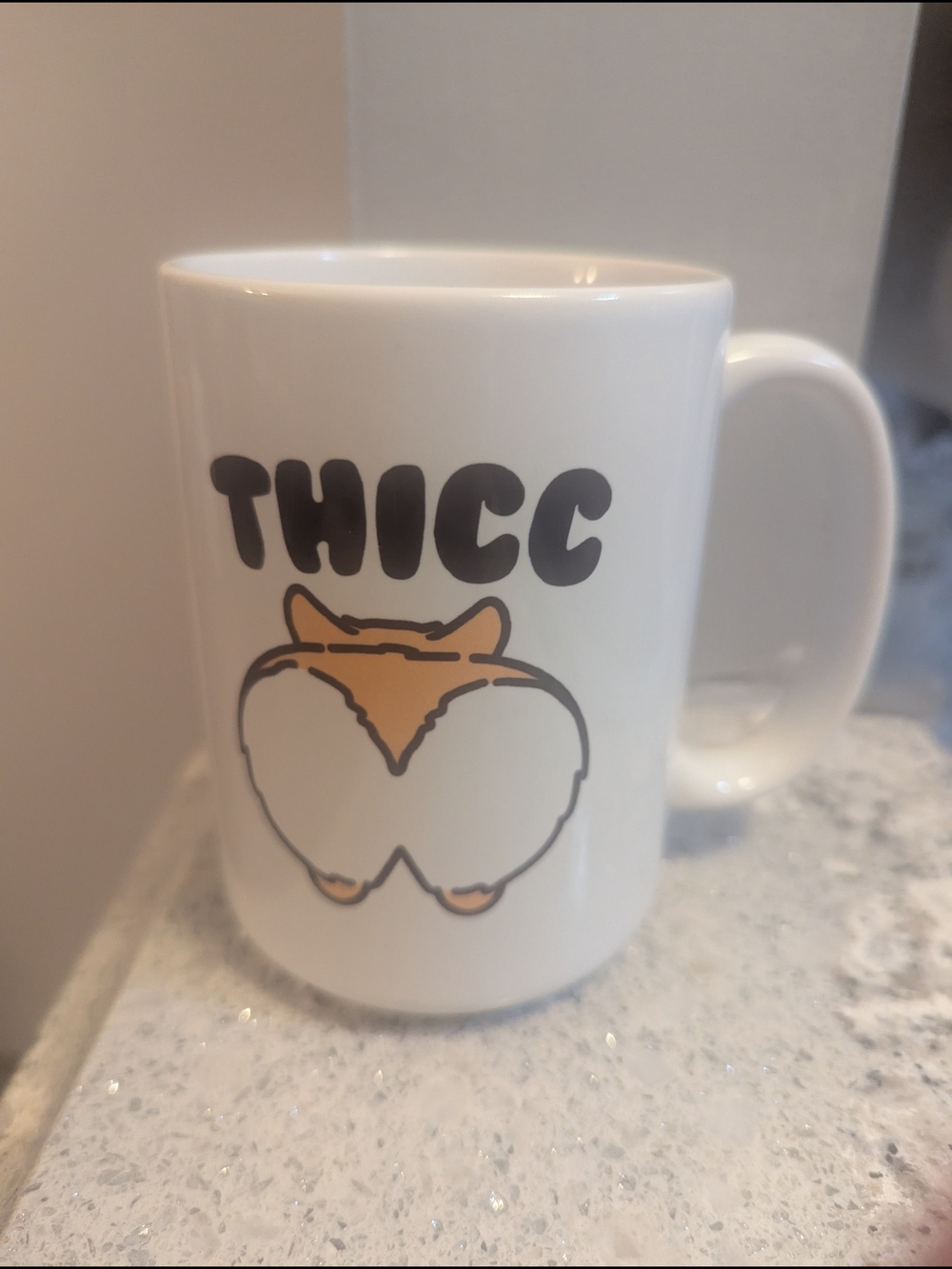 White 'THICC' Corgi Ceramic Coffee Mug